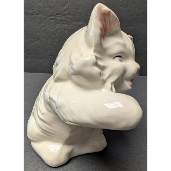 Vtg Chalkware White Kitten Cat Ceramic Hand Painted Pastel Table Decor 50s Cute - Picture 2 of 7